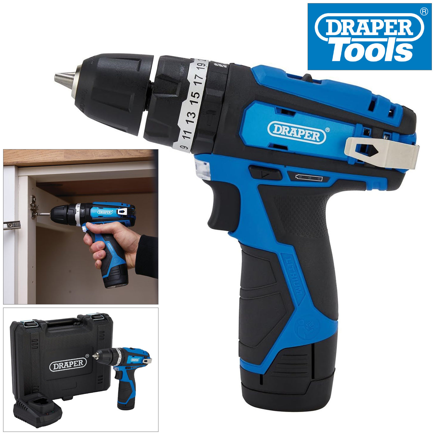 Draper 70256 12V Cordless Combi Drill Driver | Includes Li-ion Battery, Charger and Case