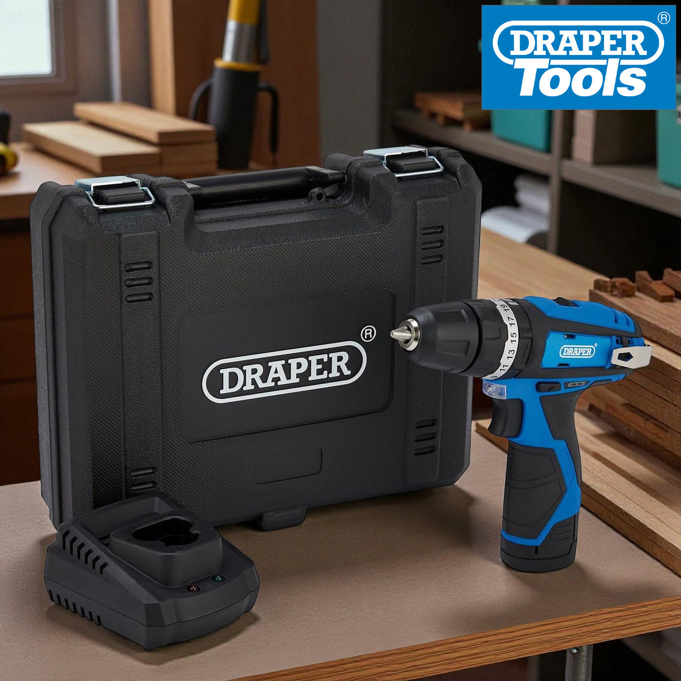 Draper 70256 12V Cordless Combi Drill Driver | Includes Li-ion Battery, Charger and Case