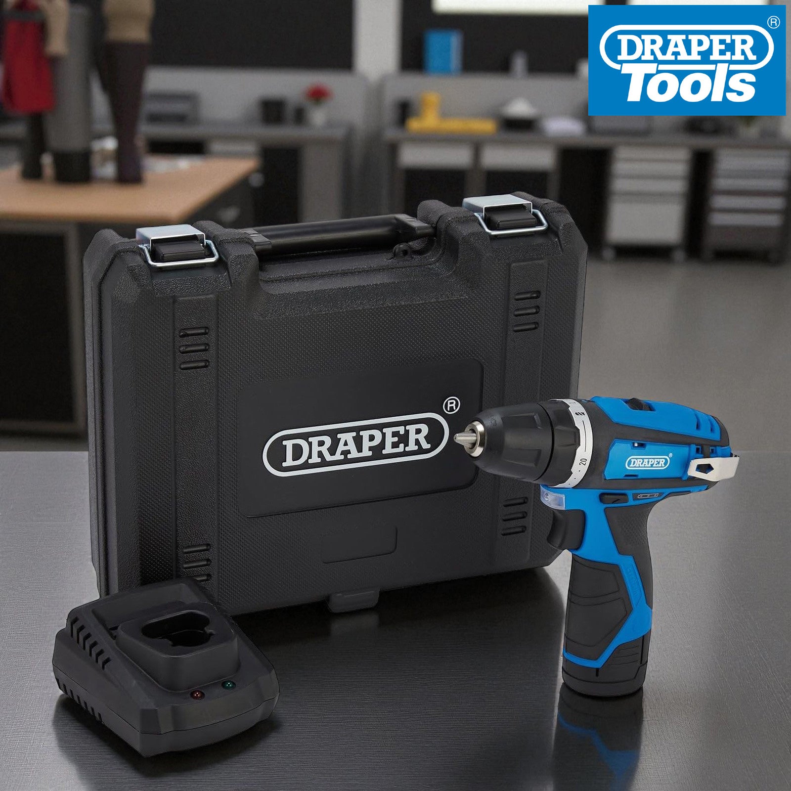 Draper 70328 Cordless Drill Driver | Includes 12V Li-ion Battery, Fast Charger & Case