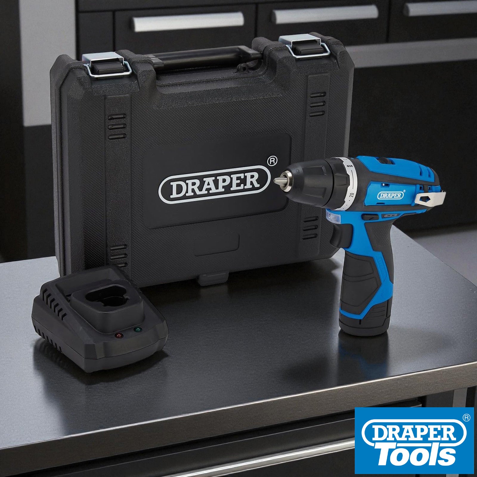 Draper 70328 Cordless Drill Driver | Includes 12V Li-ion Battery, Fast Charger & Case