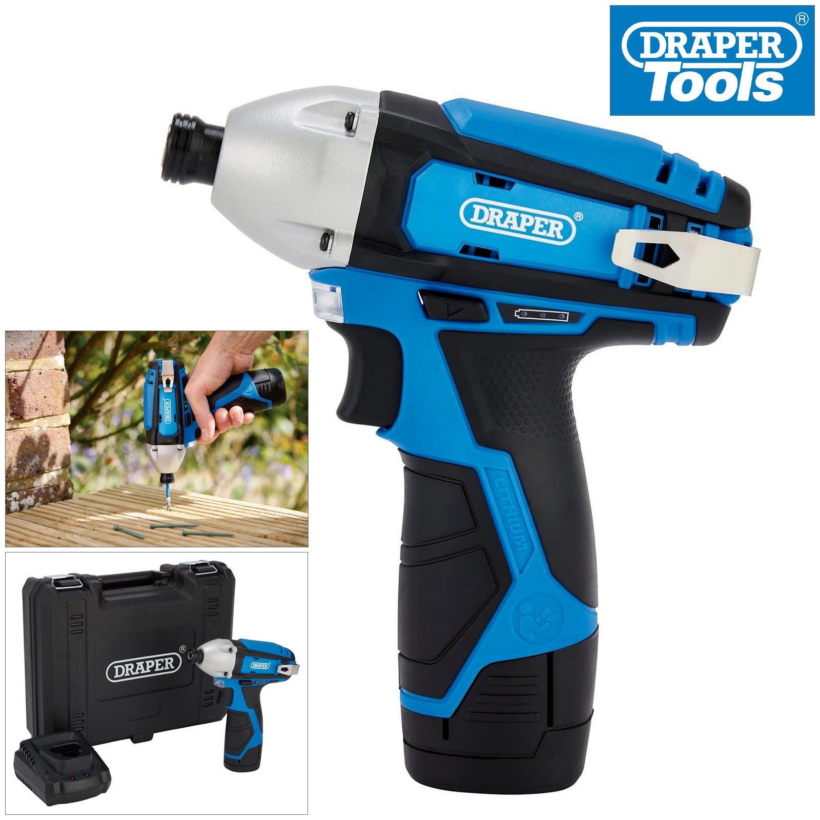 Draper 70332 12V Cordless Impact Driver | Li-ion Battery, Fast Charger & Case