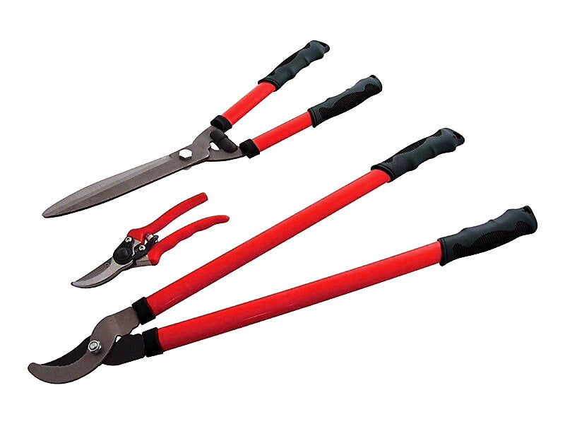 3pc Garden Hand Tools Set Bypass Loppers Hedge Shears & Pruning Secateurs