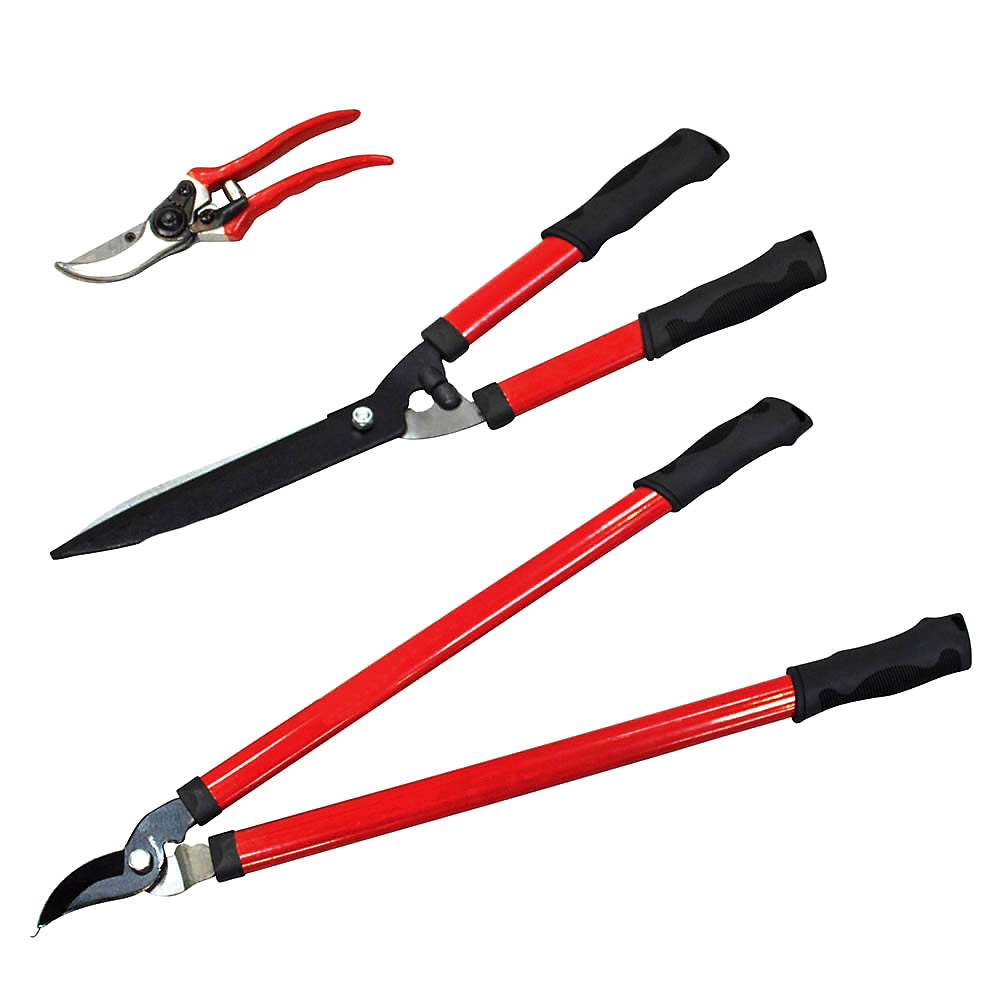 3pc Garden Hand Tools Set Bypass Loppers Hedge Shears & Pruning Secateurs