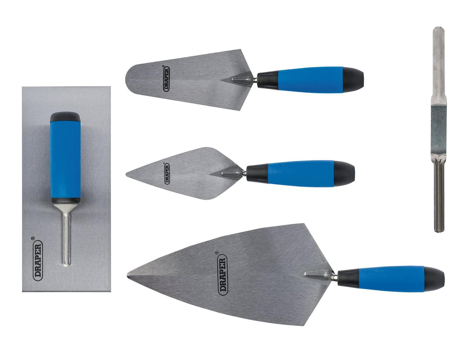 Draper 70372 5pc Carbon Steel Trowel Set with Soft Grip Handles | Plastering Pointing Gauging & Brick Jointing