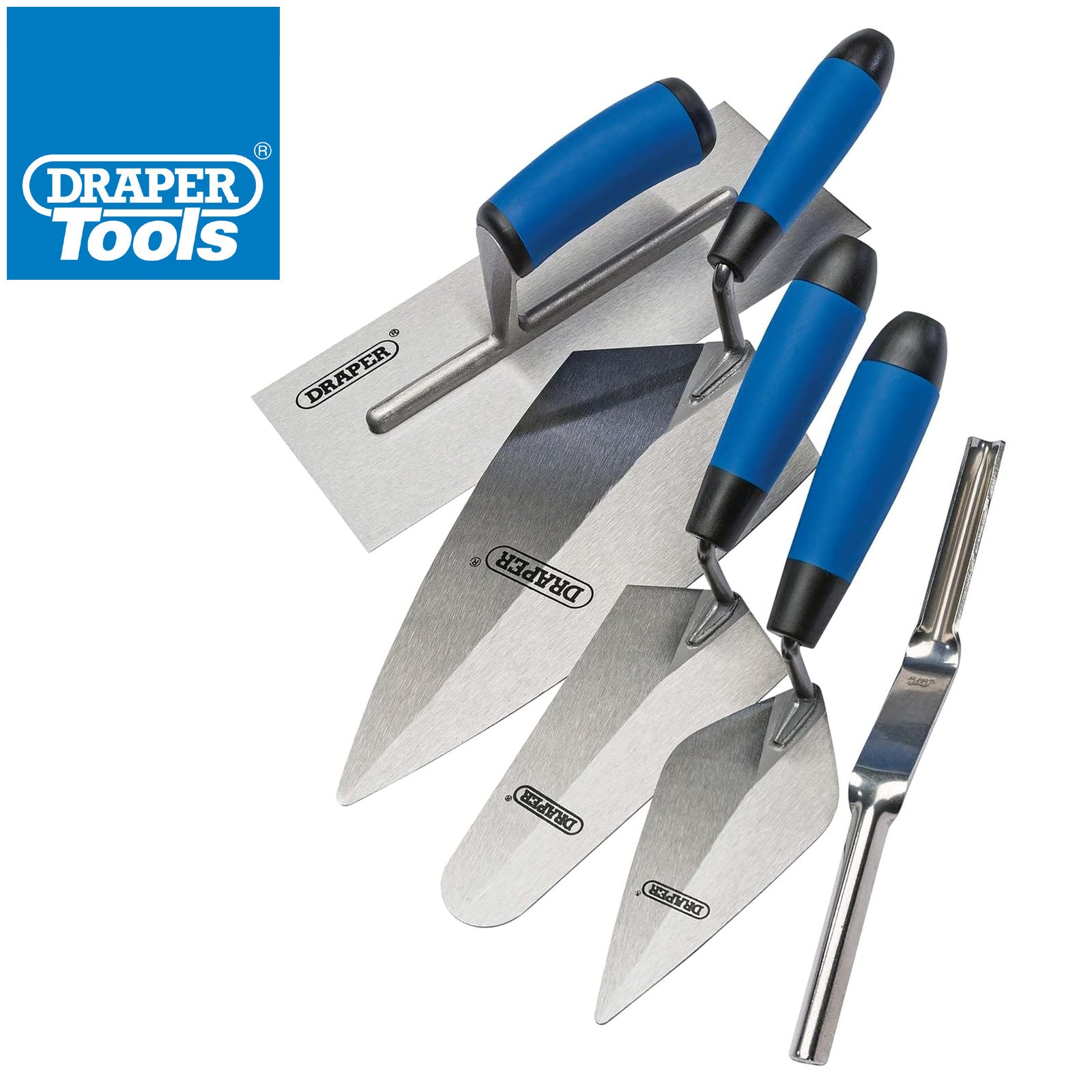 Draper 70372 5pc Carbon Steel Trowel Set with Soft Grip Handles | Plastering Pointing Gauging & Brick Jointing