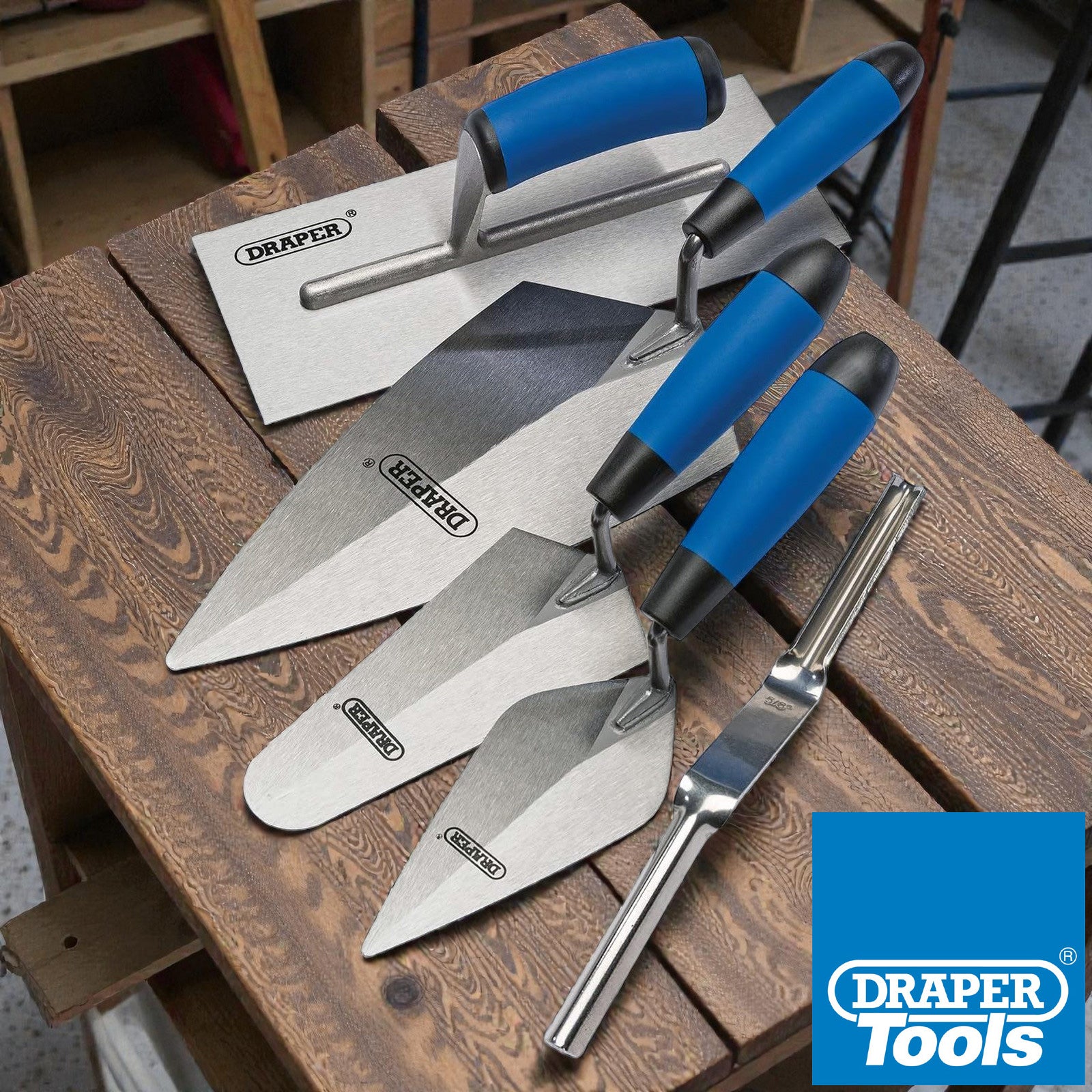 Draper 70372 5pc Carbon Steel Trowel Set with Soft Grip Handles | Plastering Pointing Gauging & Brick Jointing