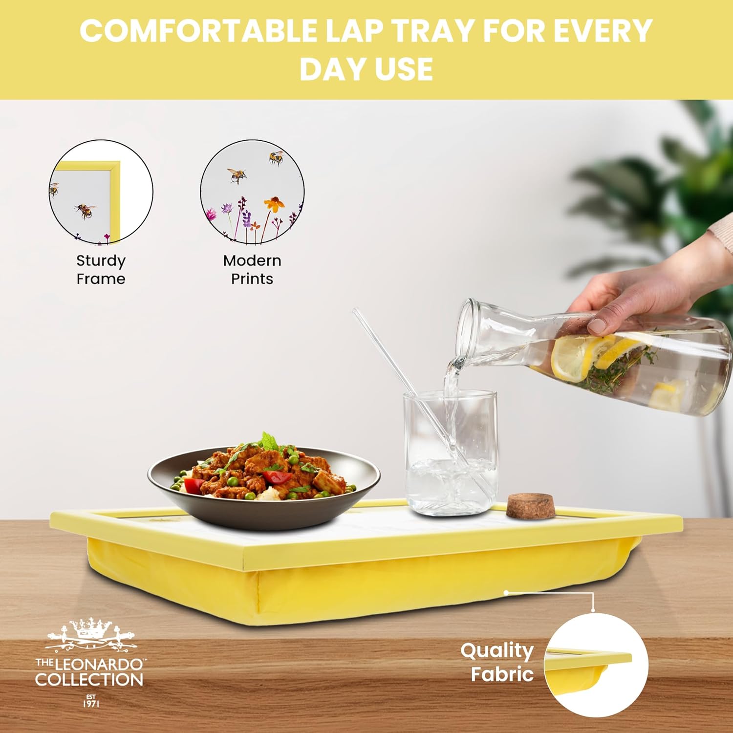 Busy Bees Yellow Lap Tray Cushioned Laptop Tray with Padded Bean Bag Base