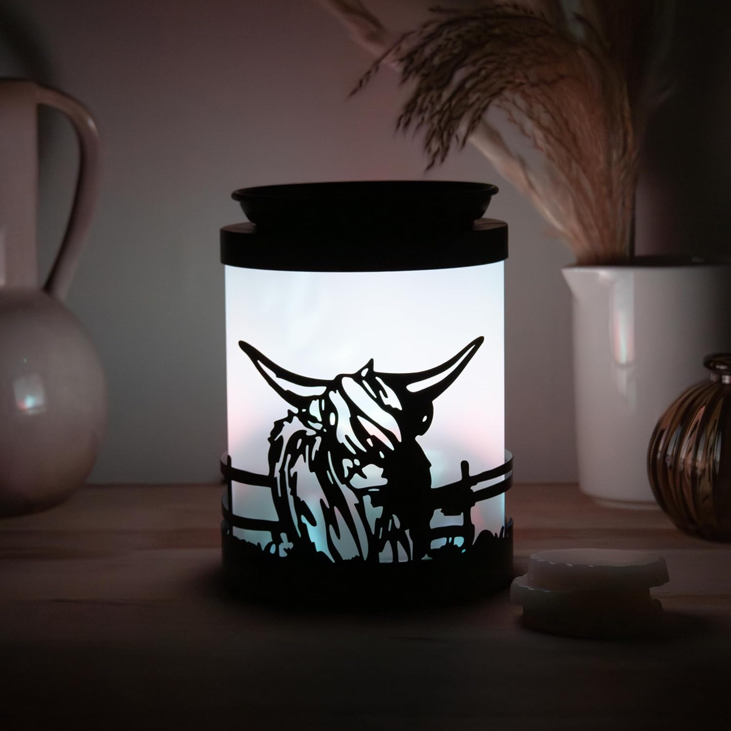 Highland Cow Wax Melt Warmer Oil Burner Aroma Diffuser Lamp | Colour Changing LED Northern Lights Effect