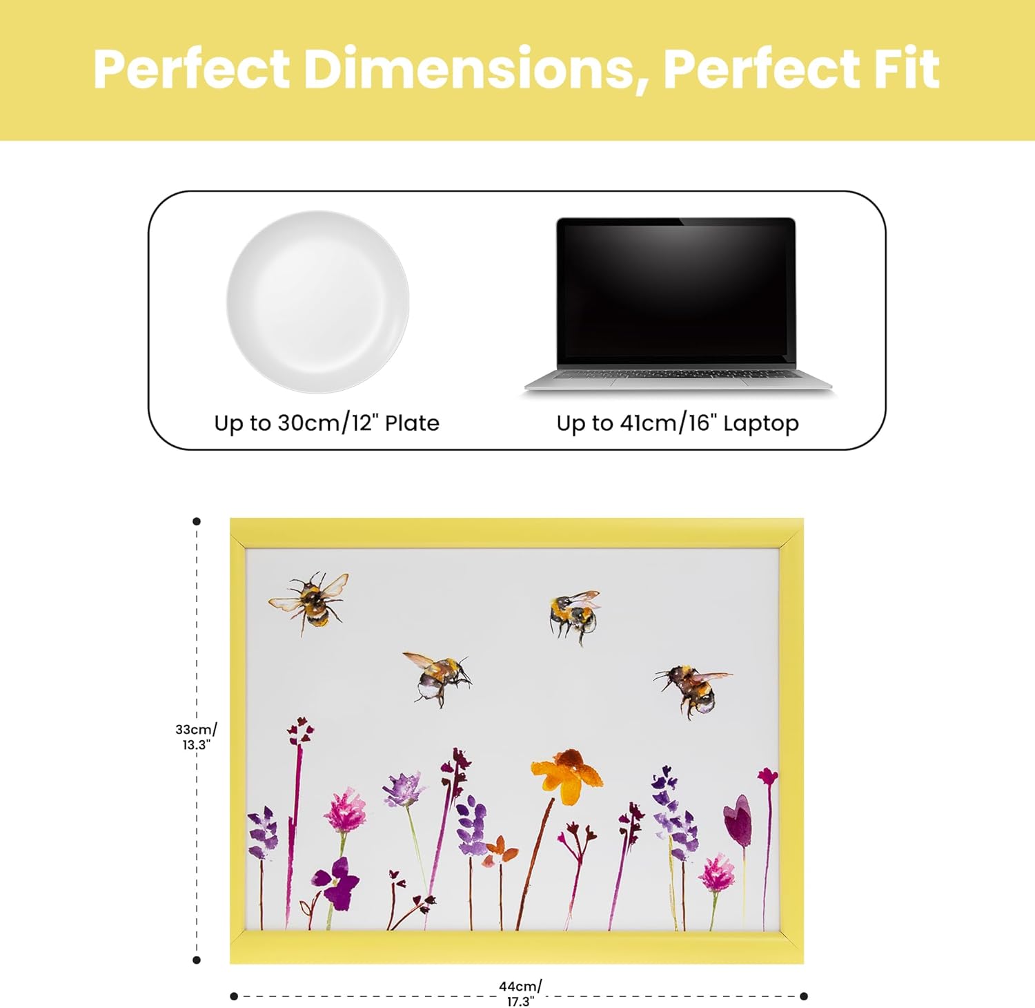 Busy Bees Yellow Lap Tray Cushioned Laptop Tray with Padded Bean Bag Base