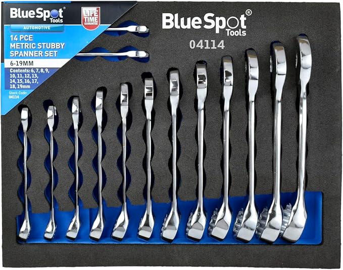 Blue Spot Tools 14PCE Metric Stubby Spanner in Eva Foam (6-19MM)