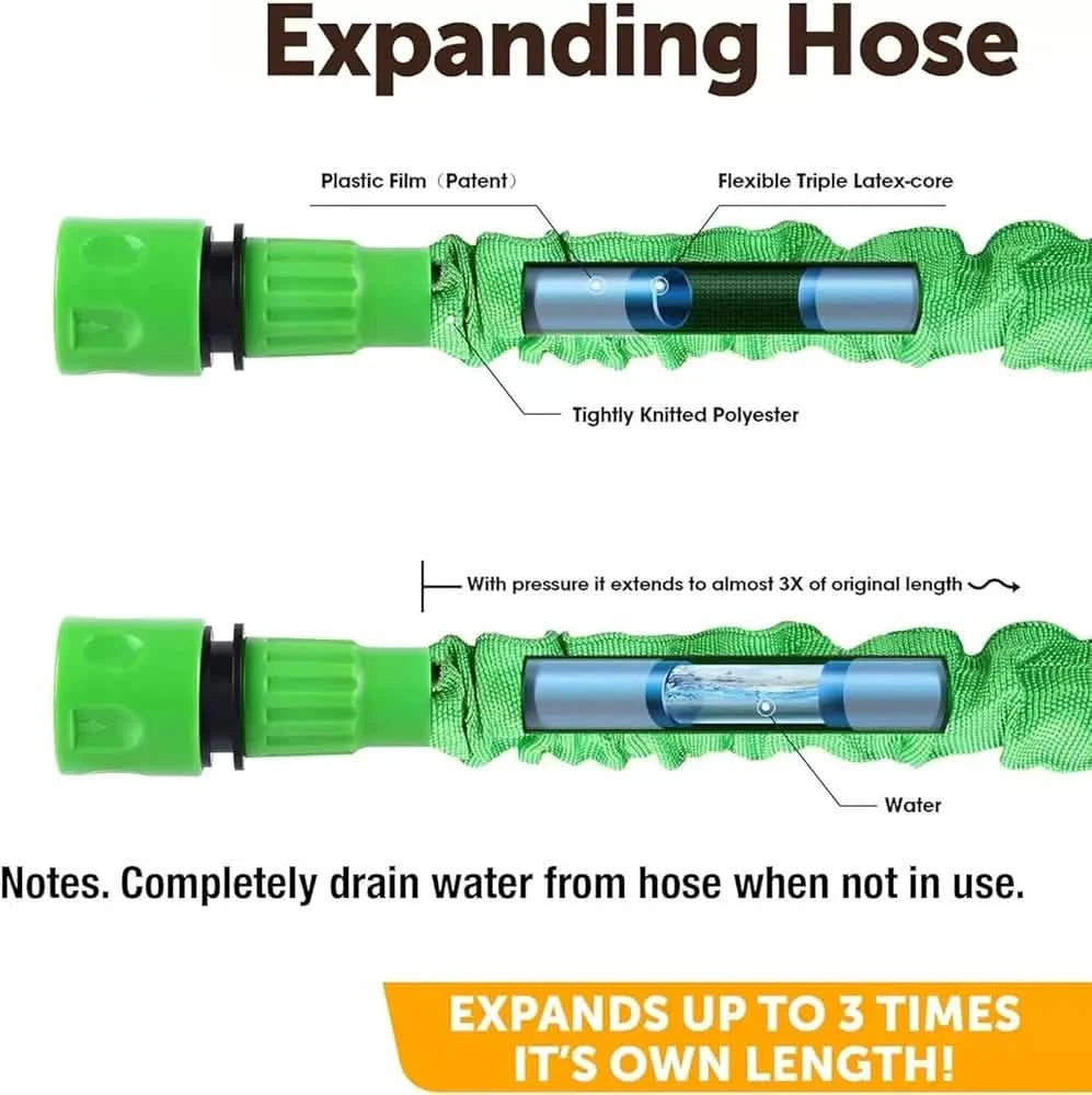 Expandable Garden Hose 50ft Hose Pipe Expandable with 3/4", 1/2" Fittings, Anti-Leakage - Flexible Expanding Hose with 7 Function Spray Nozzle