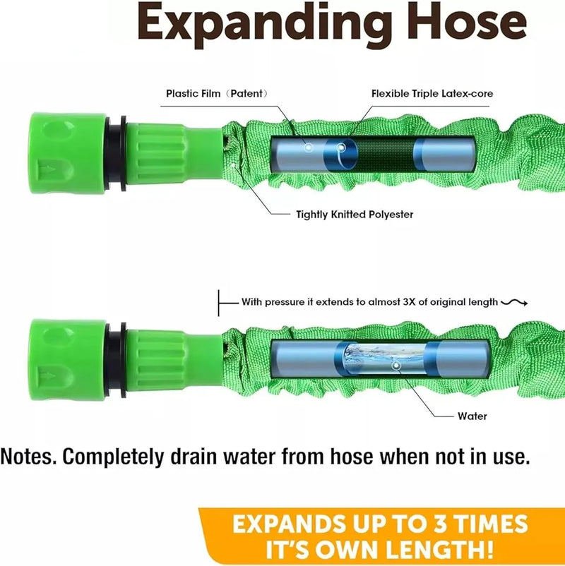 Expandable Garden Hose 50ft Hose Pipe Expandable with 3/4", 1/2" Fittings, Anti-Leakage - Flexible Expanding Hose with 7 Function Spray Nozzle