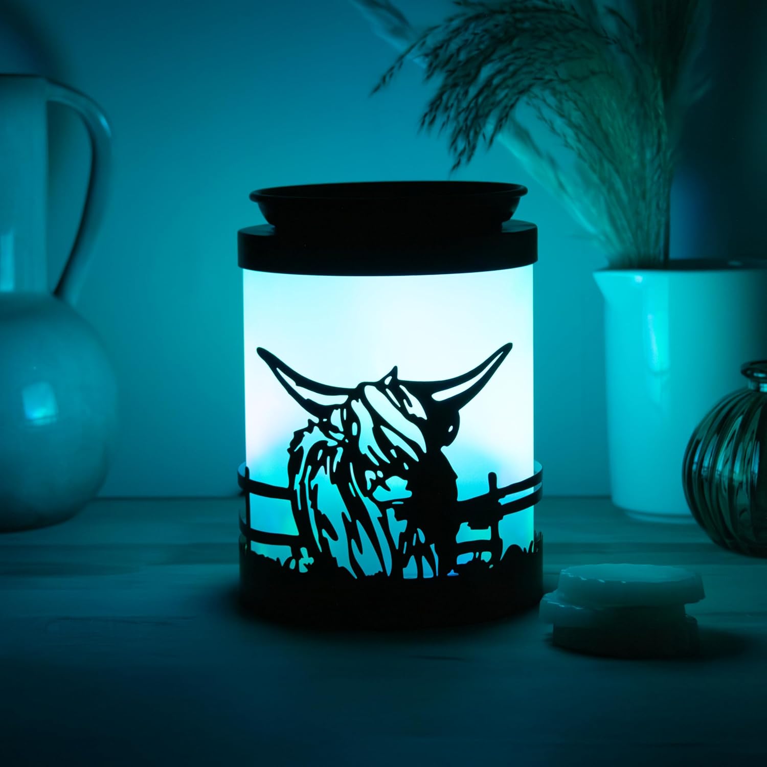 Highland Cow Wax Melt Warmer Oil Burner Aroma Diffuser Lamp | Colour Changing LED Northern Lights Effect