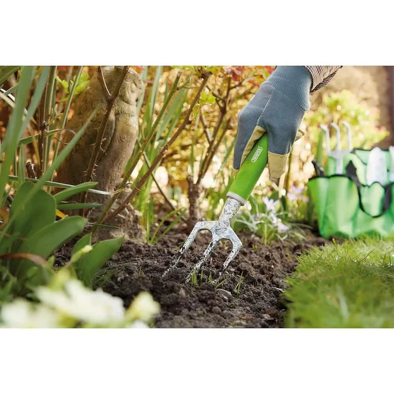 Draper 08999 Garden Tool Set with Floral Pattern , Heavy Duty Aluminium Garden Tools, Bag and Gloves