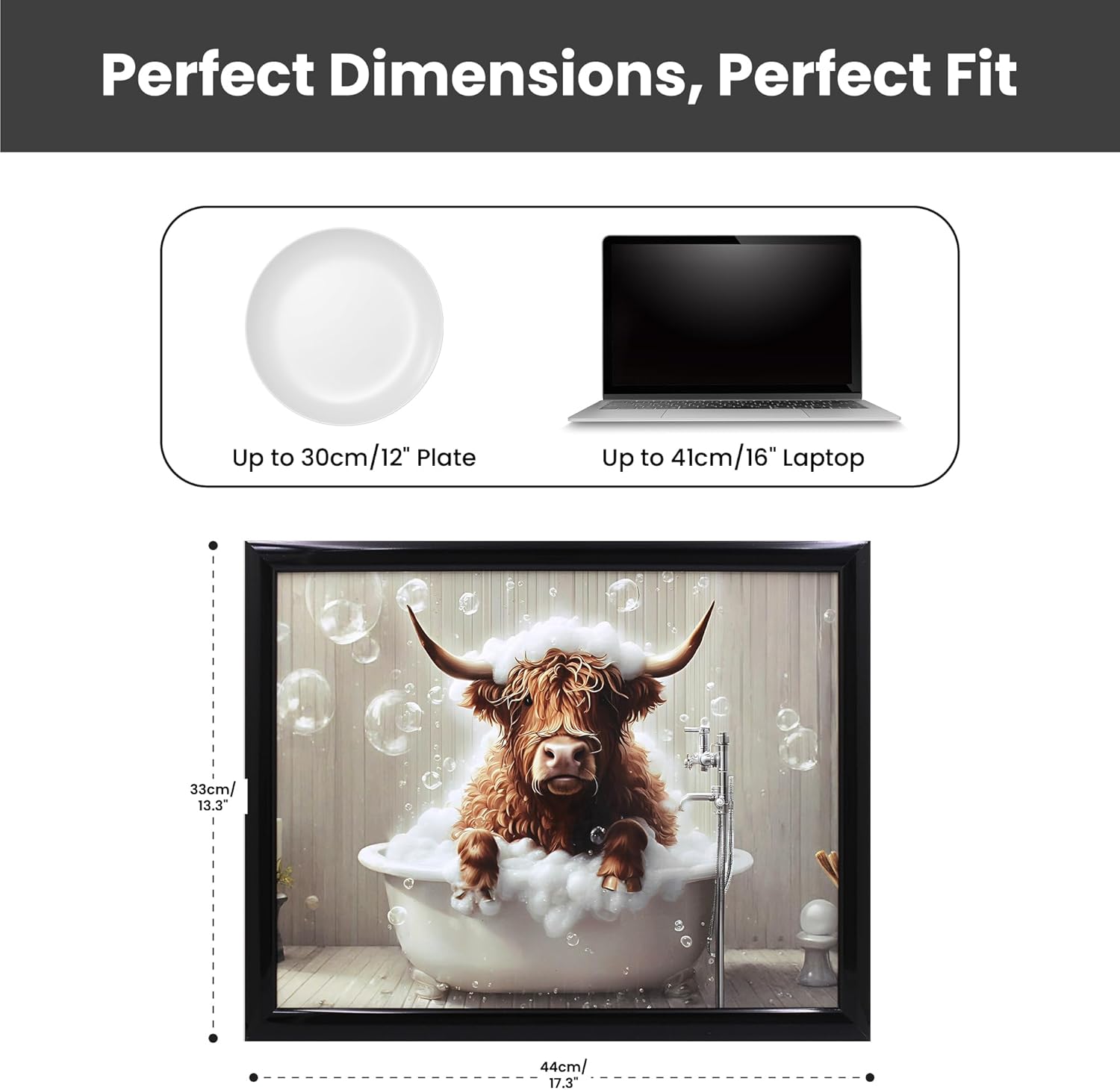Highland Cow in Bath Laptop Lap Tray with Cushioned Padded Bean Bag Base | Ideal for TV Dinners or Bed