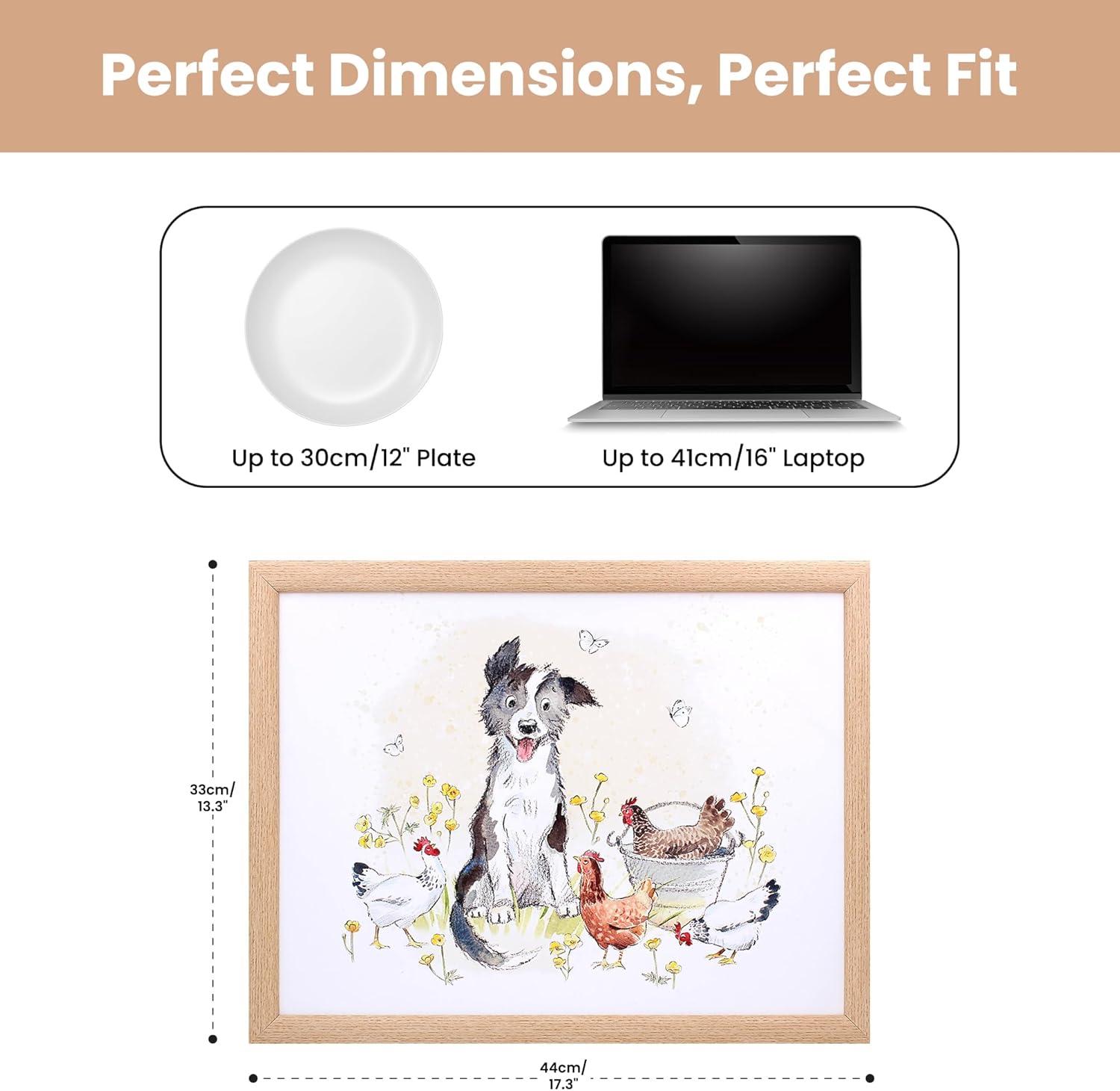 Farmyard Animals Lap Tray Cushioned Laptop Tray with Padded Bean Bag Base | Collie Dog and Hens