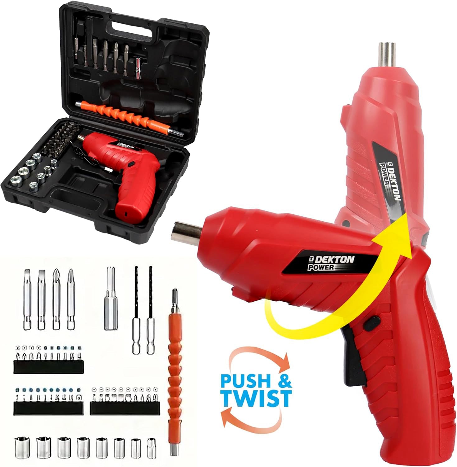 3.6V Cordless Electric Screwdriver USB Rechargeable + 48pc Bits Sockets & Case