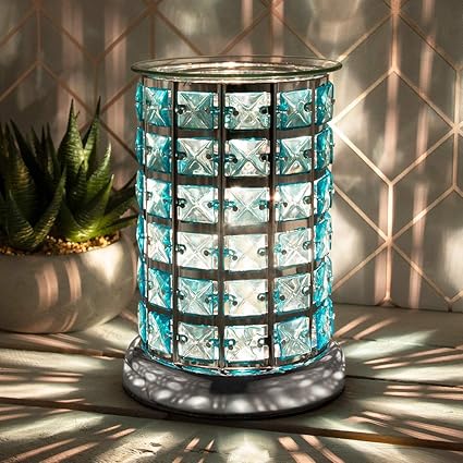 The Leonardo Collection LP46013 Cylindrical Desire Aroma Lamp | Silver & Teal Crystal Design | 1 Pc, Blue-green, One Size