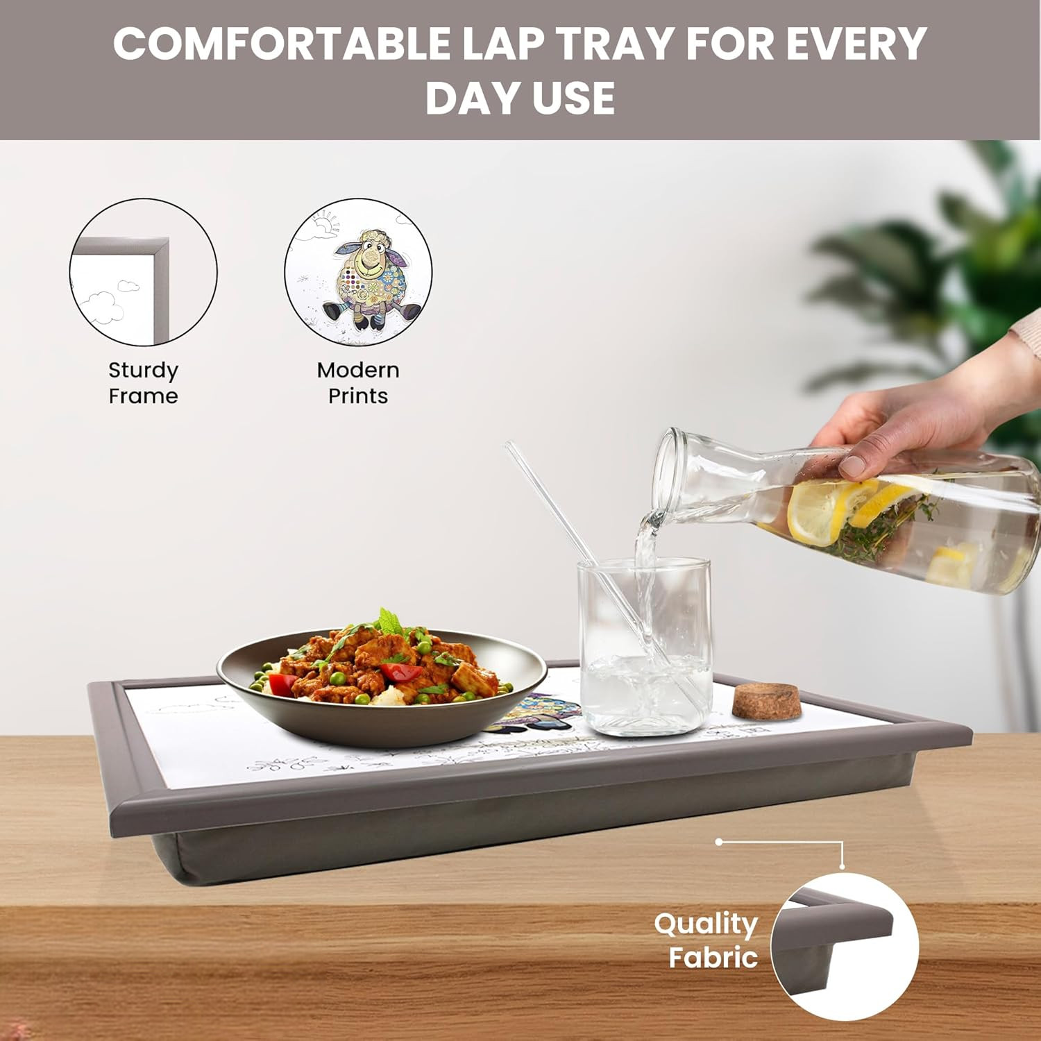 Lap Tray Cushioned Laptop Tray with Padded Beanbag Base TV Dinners Bed Sasha the Sheep