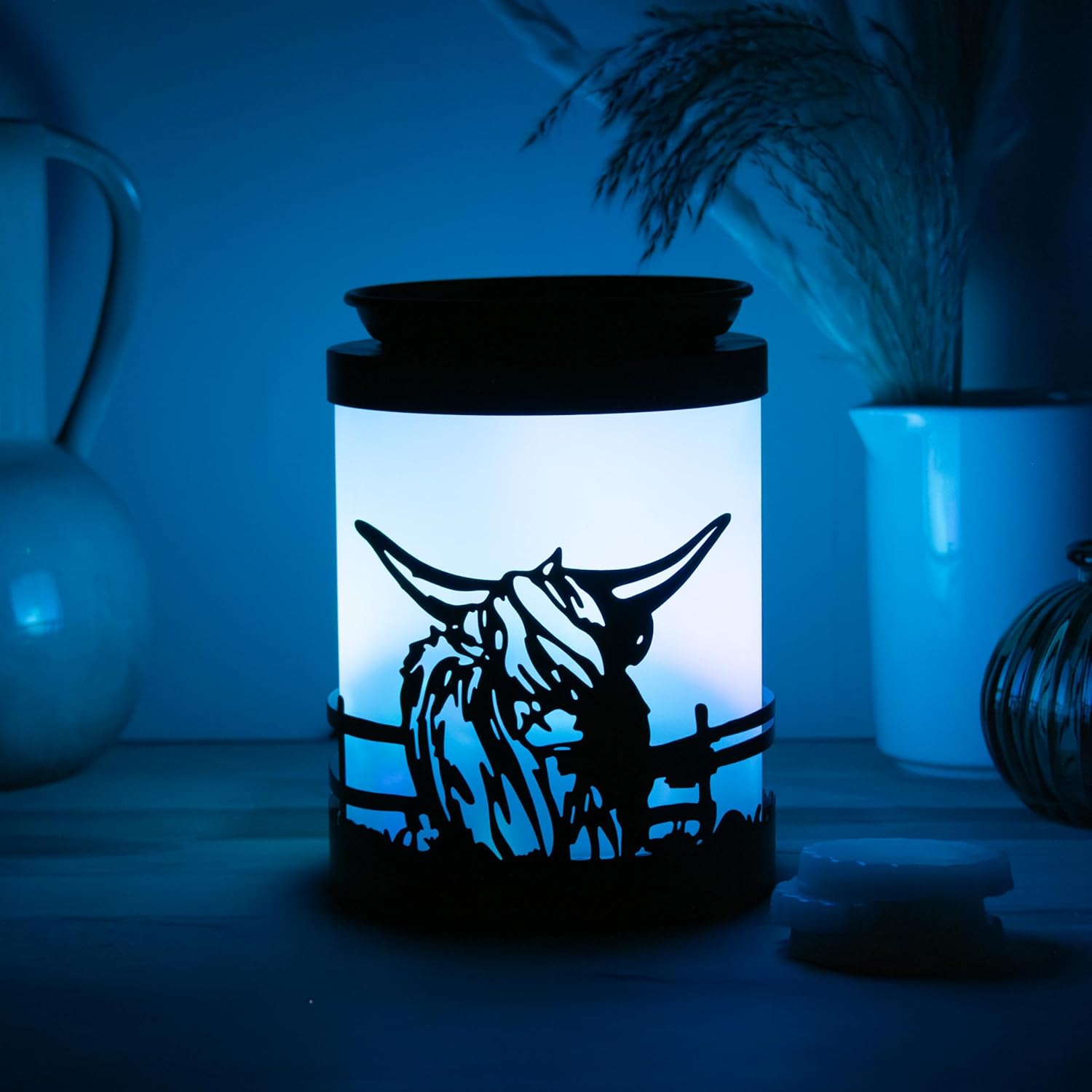 Highland Cow Wax Melt Warmer Oil Burner Aroma Diffuser Lamp | Colour Changing LED Northern Lights Effect