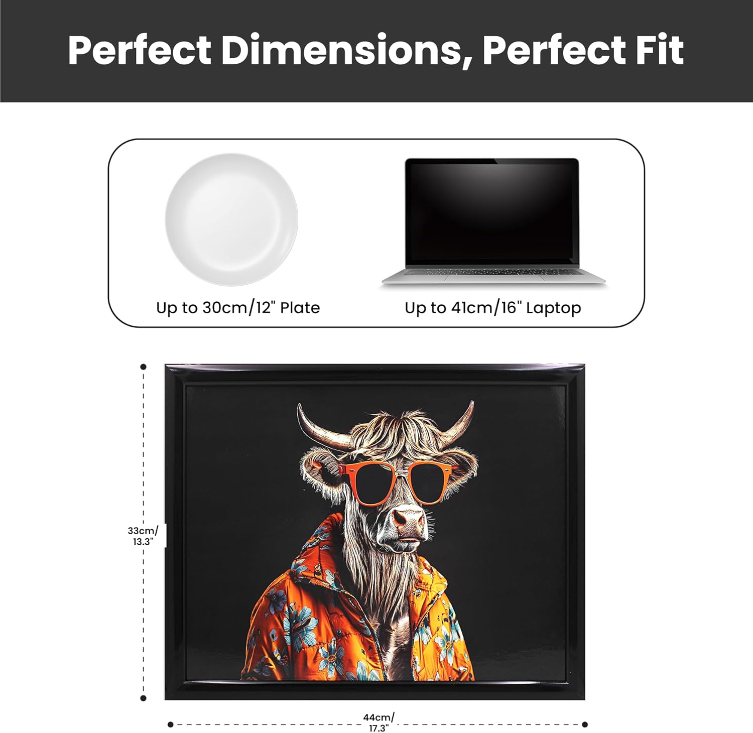 Highland Cow with Shades Laptop Lap Tray with Cushioned Padded Bean Bag Base | Ideal for TV Dinners or Bed