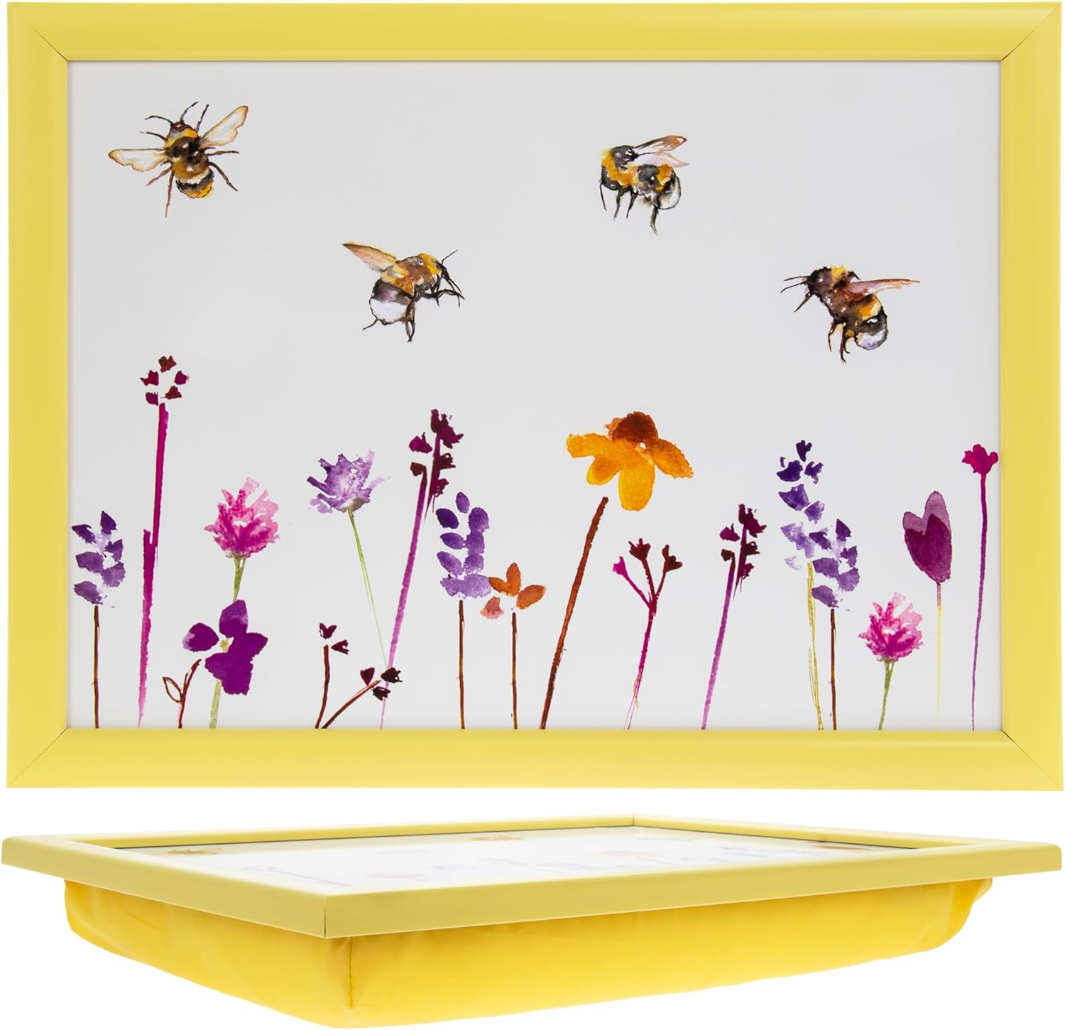 Busy Bees Yellow Lap Tray Cushioned Laptop Tray with Padded Bean Bag Base