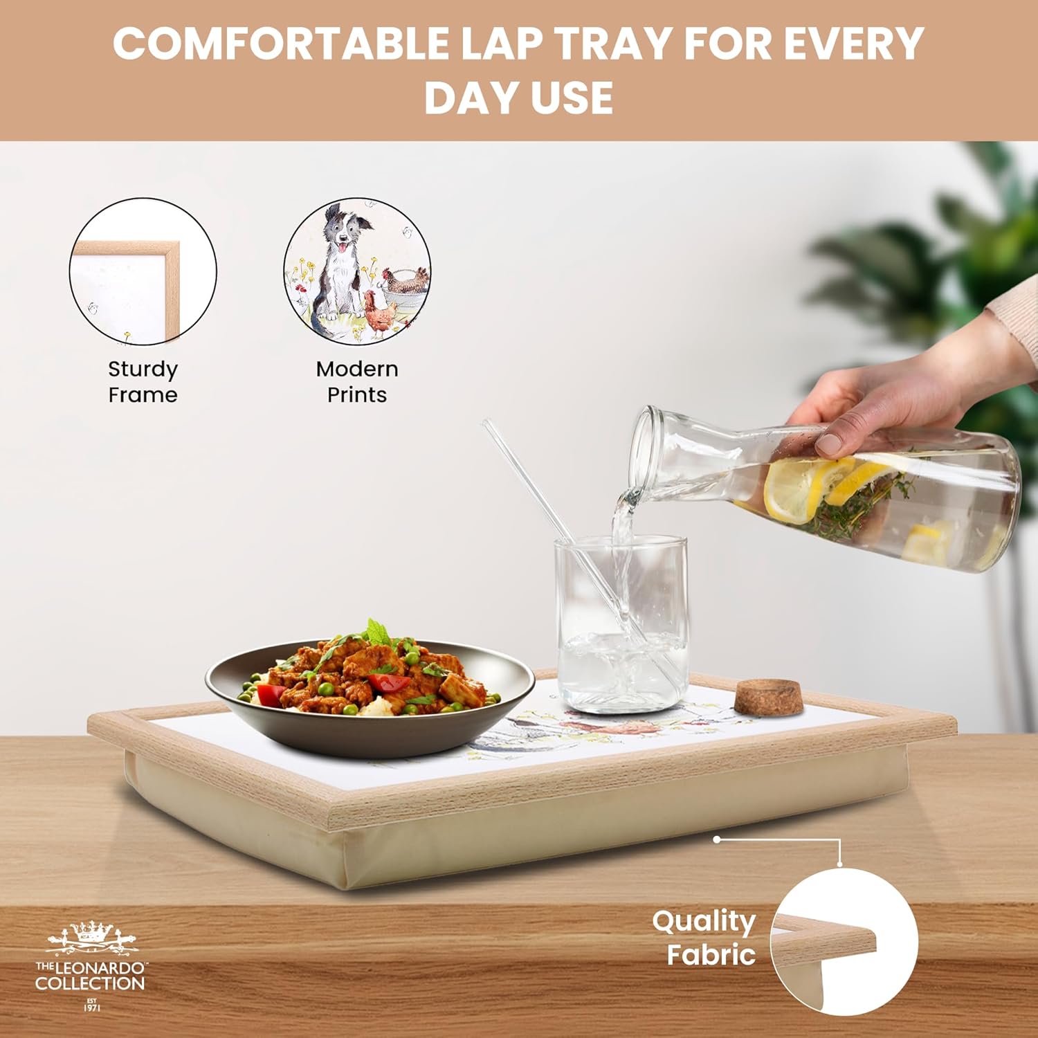 Farmyard Animals Lap Tray Cushioned Laptop Tray with Padded Bean Bag Base | Collie Dog and Hens