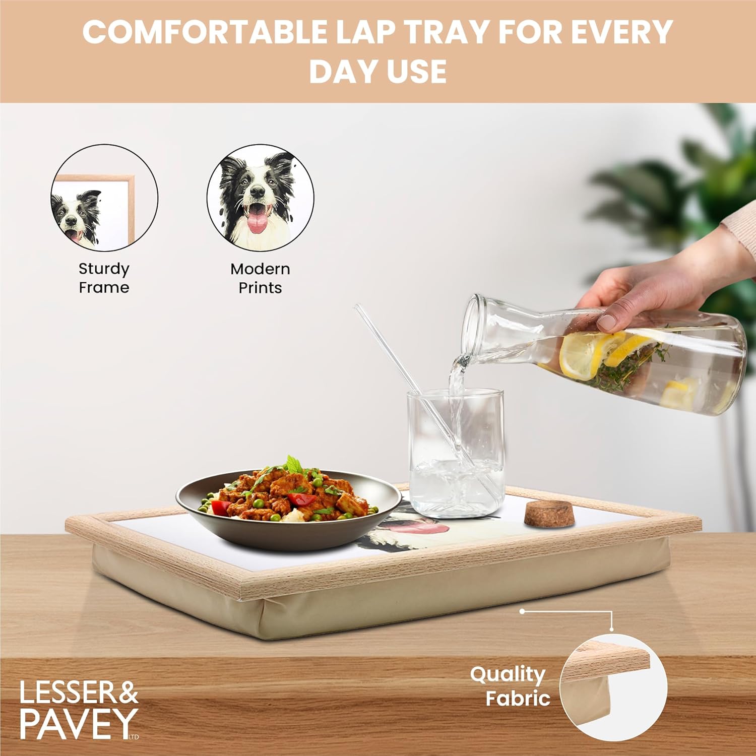 Border Collie Lap Tray Cushioned Laptop Tray with Padded Beanbag Base | Ideal for TV Dinners or Bed