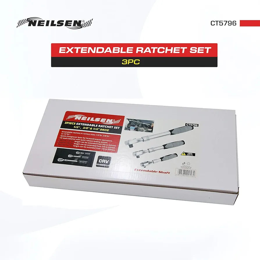 Extending Ratchet Set - 1/4in, 3/8in & 1/2in Dr | 72 Tooth Quick Relea