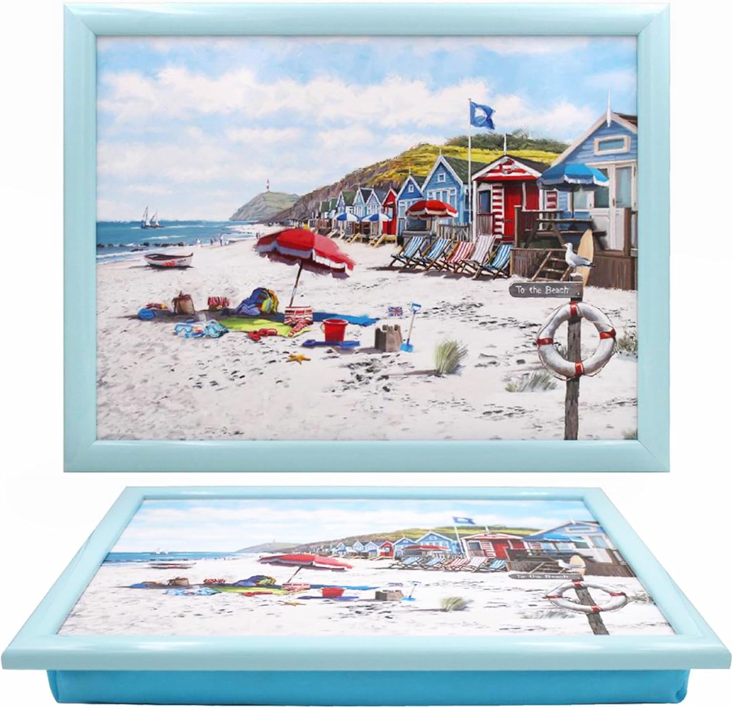 Beach Scene Lap Tray Cushioned Laptop Tray with Padded Bean Bag Base | Ideal for TV Dinners or Bed
