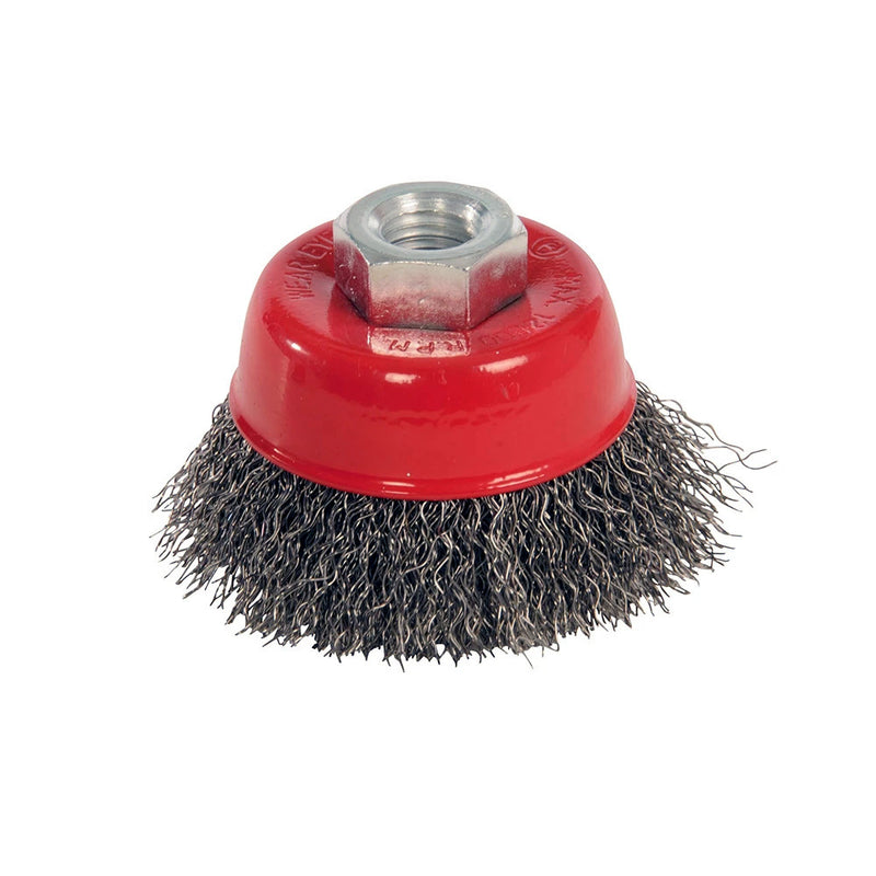 Pack of 6 Silverline 721676 65mm Steel Wire Brush Crimp Cup Heads | M14 Thread For Angle Grinders