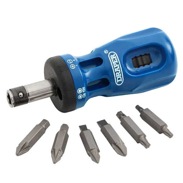 Draper 75065 Chubby Ratcheting Screwdriver And Bit Set (7 Piece)