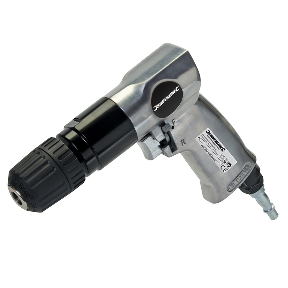 Reversible Air Drill 10mm 3/8" Keyless Chuck 1/4" BSP & NPT Connectors 1800rpm Silverline 793759
