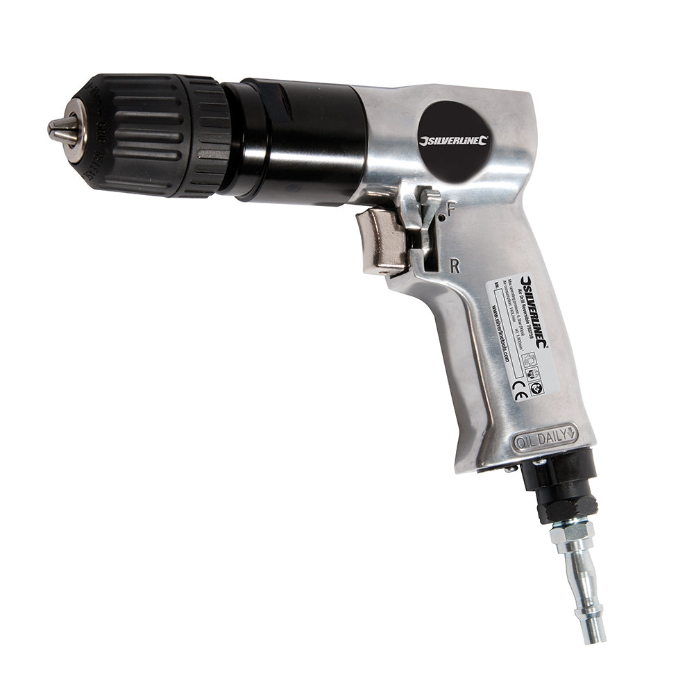 Reversible Air Drill 10mm 3/8" Keyless Chuck 1/4" BSP & NPT Connectors 1800rpm Silverline 793759
