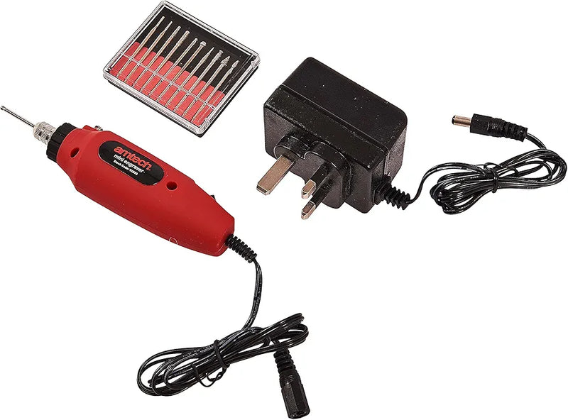 Amtech V2550 Mini Engraving Kit, Wood Engraver Tool, 10pc Diamond Tipped Bits for Glass, Ceramic, Plastic & Metals