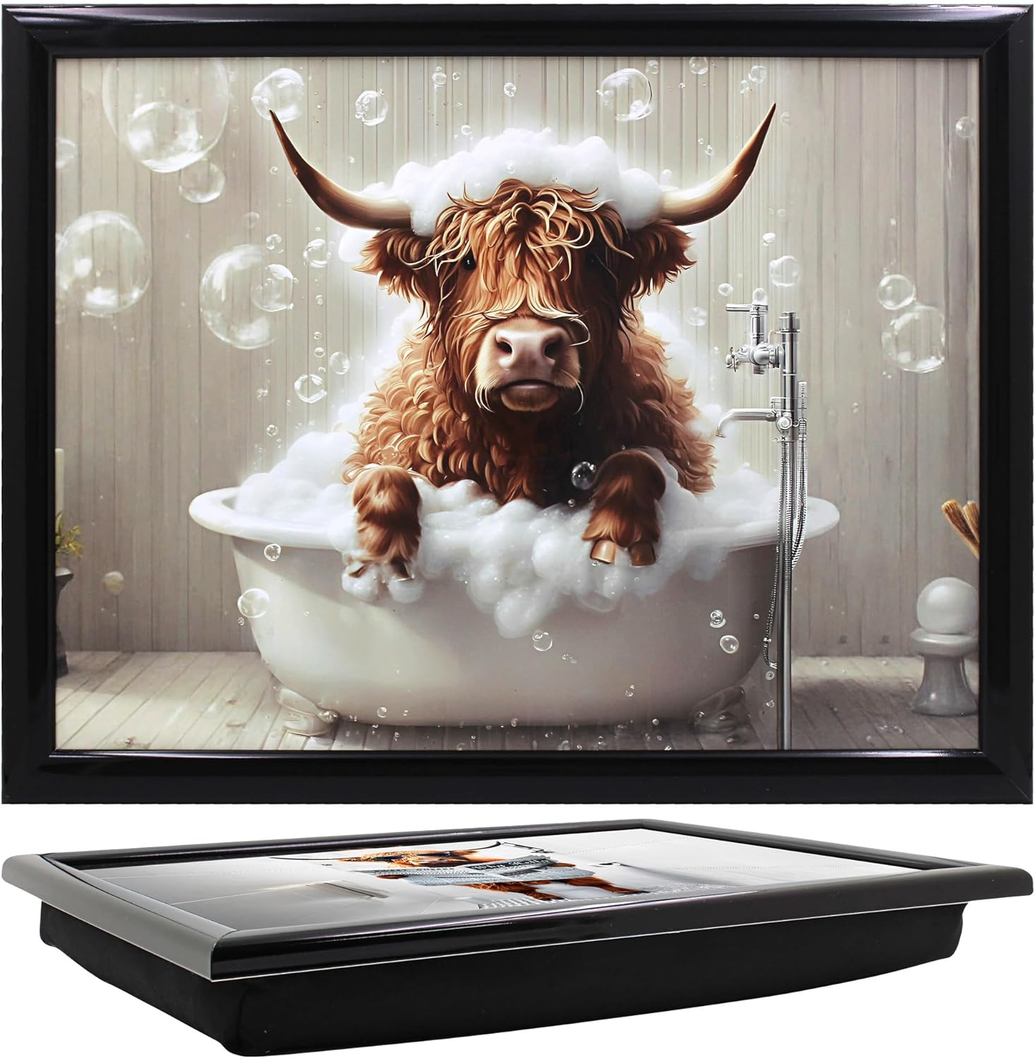 Highland Cow in Bath Laptop Lap Tray with Cushioned Padded Bean Bag Base | Ideal for TV Dinners or Bed