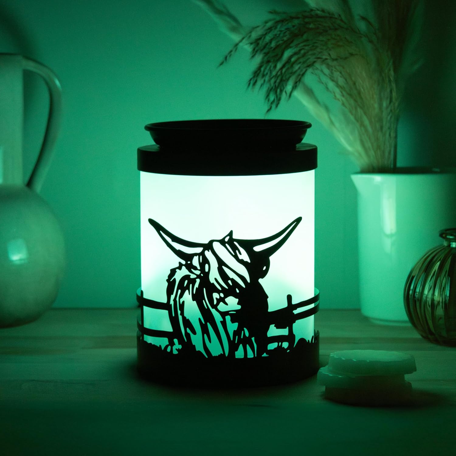 Highland Cow Wax Melt Warmer Oil Burner Aroma Diffuser Lamp | Colour Changing LED Northern Lights Effect
