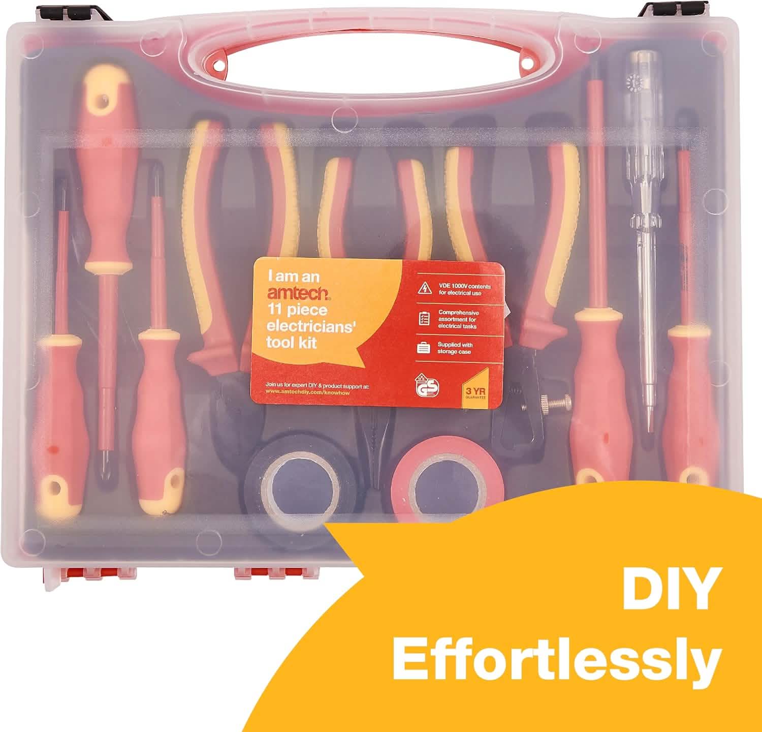 Amtech Electricians Insulated VDE Screwdriver & Pliers Set | 11pc Tool Kit with Storage Case