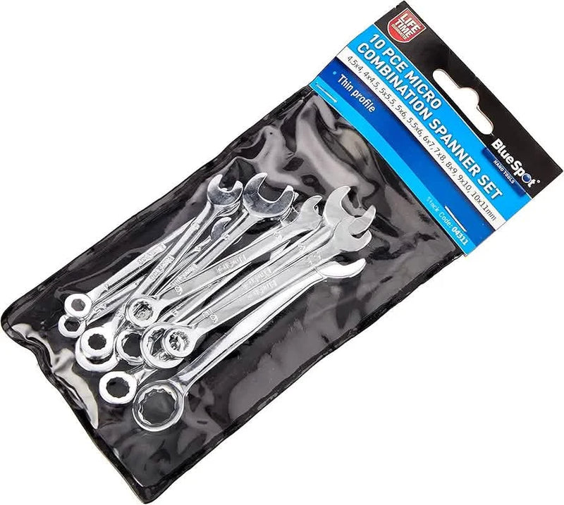 Blue Spot 4311 Micro Combination Spanner, Silver, Set of 10 Piece