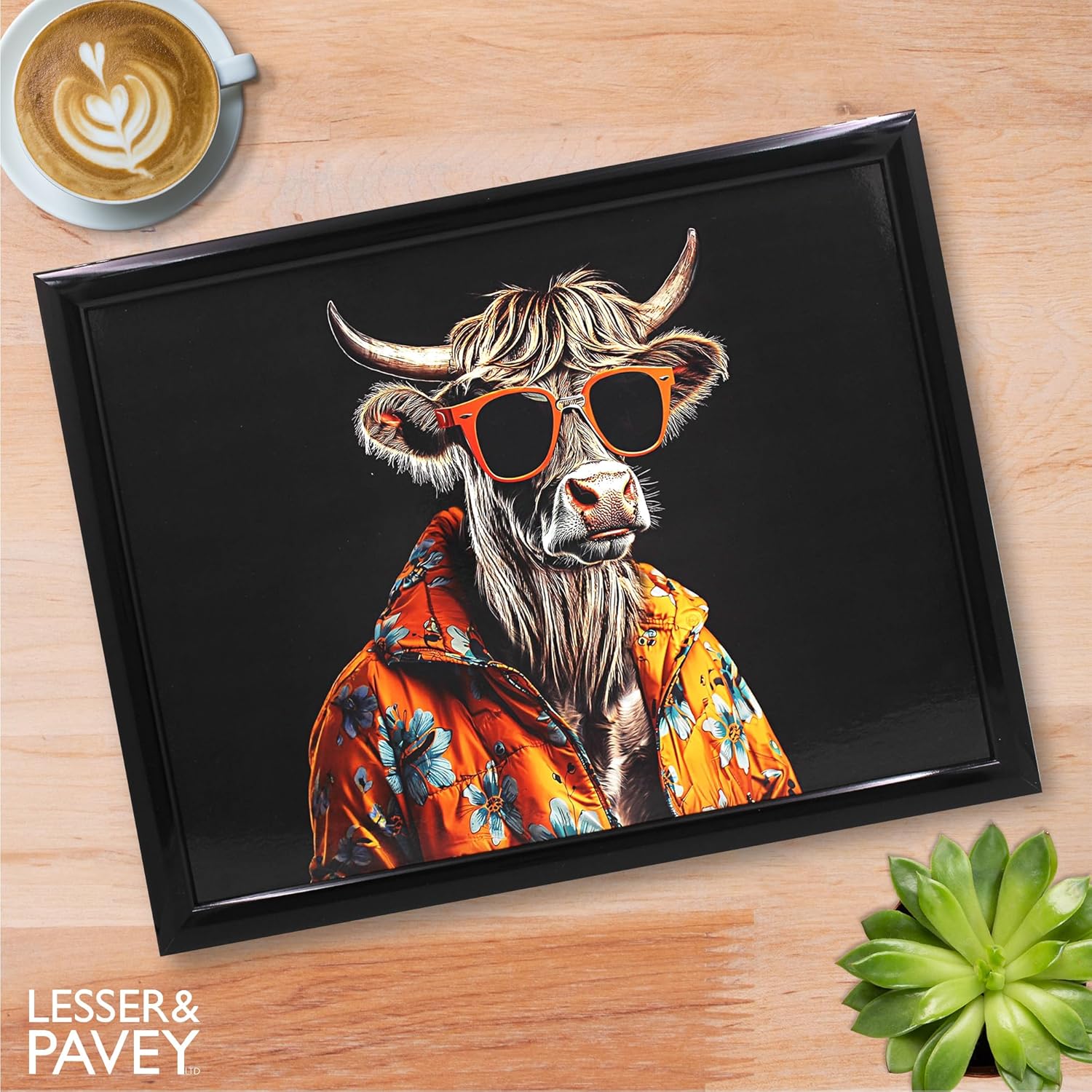 Highland Cow with Shades Laptop Lap Tray with Cushioned Padded Bean Bag Base | Ideal for TV Dinners or Bed