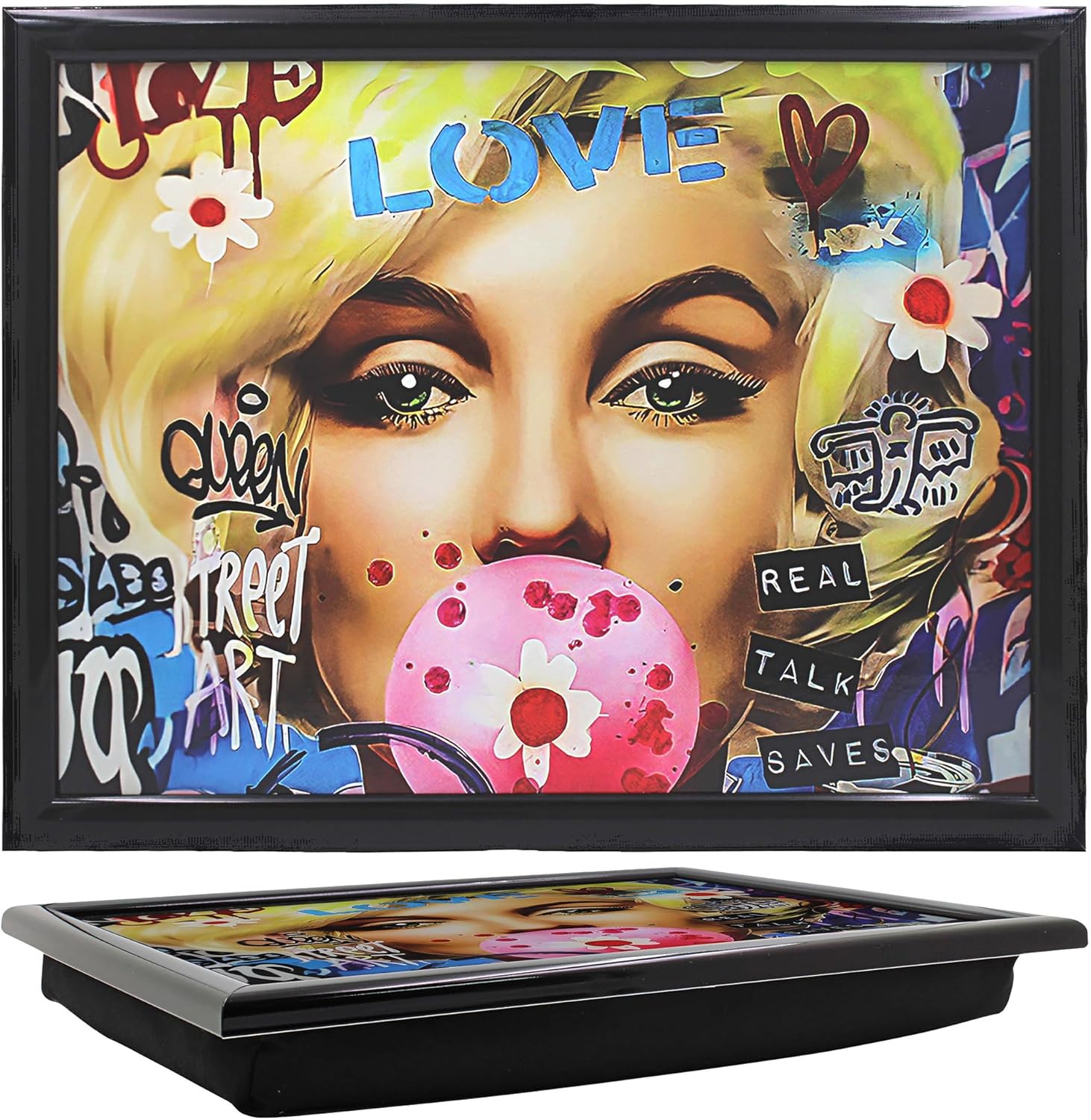 Lap Tray Cushioned Laptop Tray with Padded Bean Bag Base | Blonde Bombshell Urban Street Art