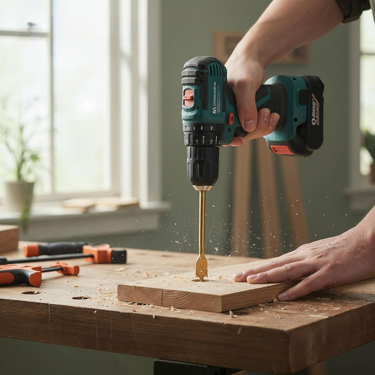 13pc Flat Wood Drill Bit Set 1/4" Hex Shanks 6-25mm Titanium Coated Spade Bits