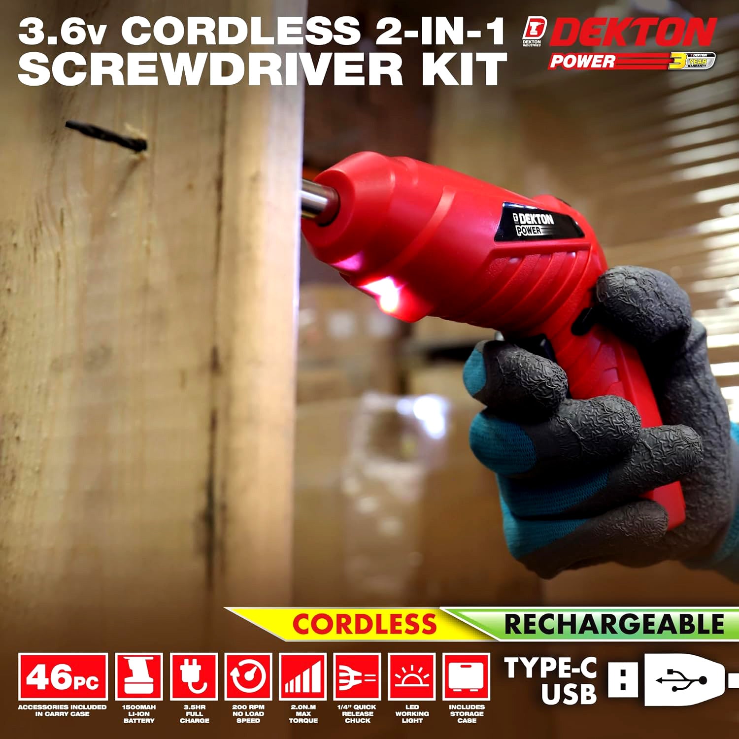 3.6V Cordless Electric Screwdriver USB Rechargeable + 48pc Bits Sockets & Case