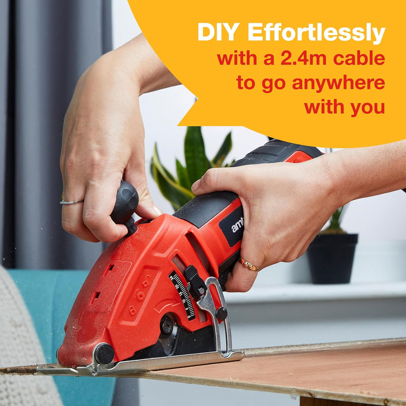 Amtech 600W Electric Handheld Mini Circular Saw | Includes 3 x 85mm Wood, Metal and Masonry Tile Cutting Blades