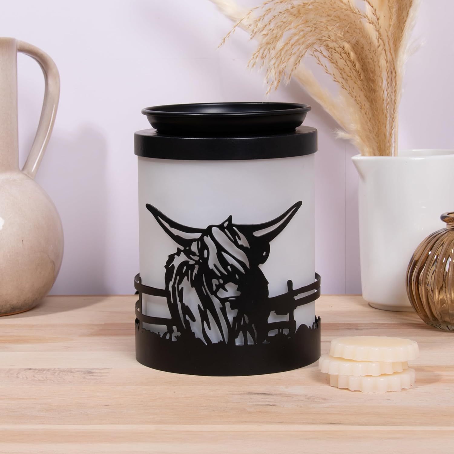 Highland Cow Wax Melt Warmer Oil Burner Aroma Diffuser Lamp | Colour Changing LED Northern Lights Effect