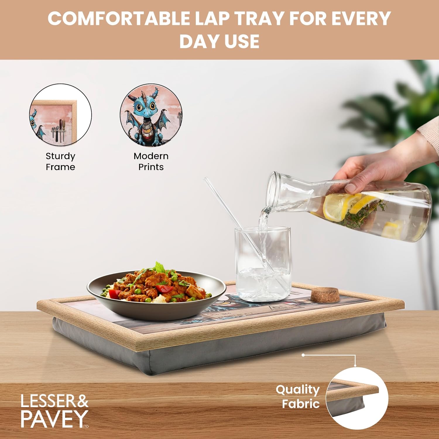 Bug Art Scrap Dragon Lap Tray Cushioned Laptop Tray with Padded Beanbag Base | Ideal for TV Dinners or Bed