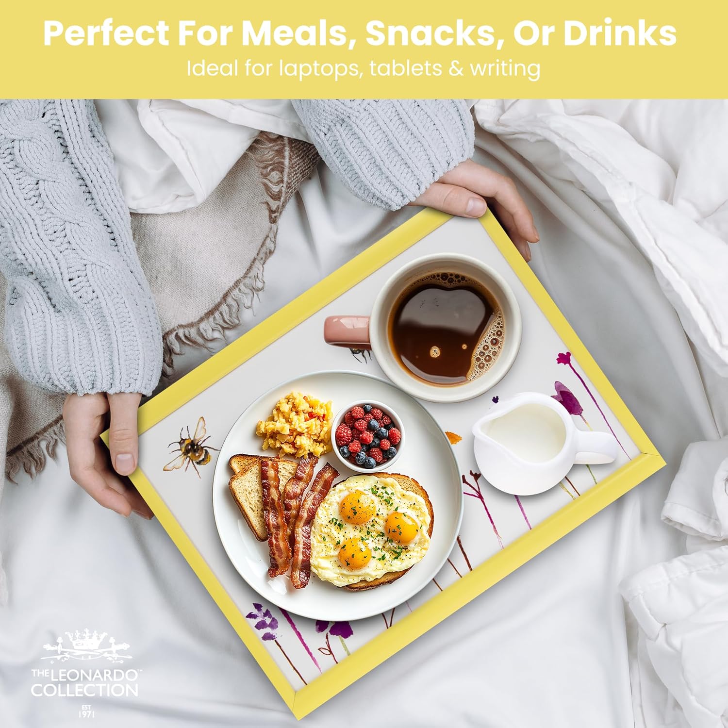 Busy Bees Yellow Lap Tray Cushioned Laptop Tray with Padded Bean Bag Base