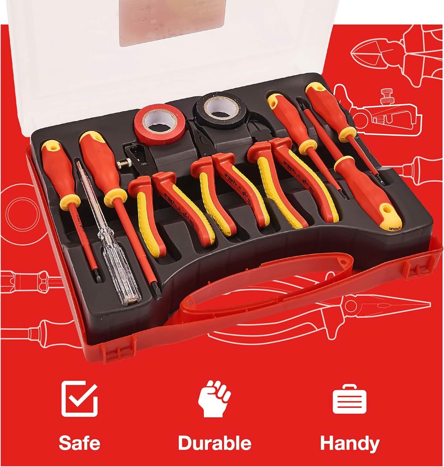 Amtech Electricians Insulated VDE Screwdriver & Pliers Set | 11pc Tool Kit with Storage Case