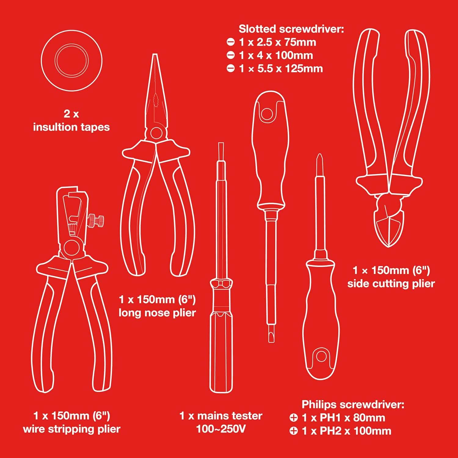 Amtech Electricians Insulated VDE Screwdriver & Pliers Set | 11pc Tool Kit with Storage Case