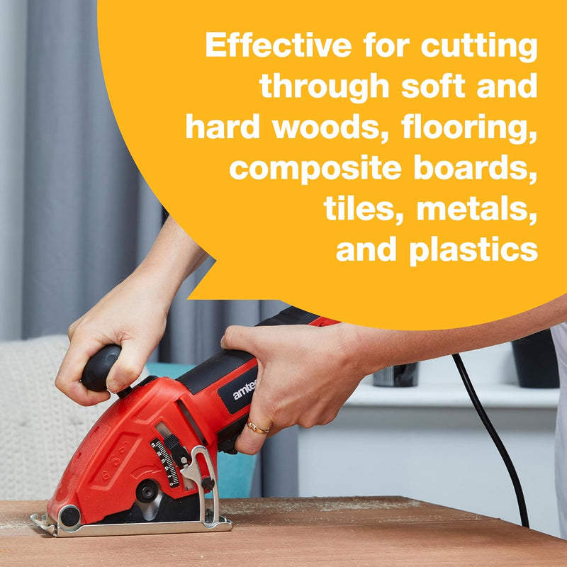 Amtech 600W Electric Handheld Mini Circular Saw | Includes 3 x 85mm Wood, Metal and Masonry Tile Cutting Blades